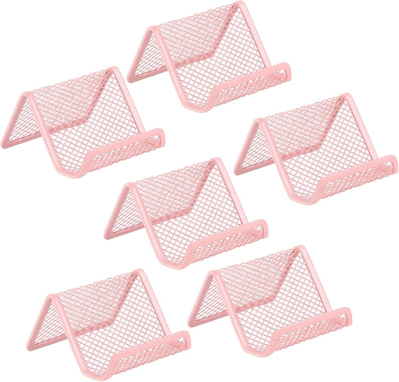 EMOMAS Business Card Holder for Desk, Office Desktop Business Card Display Holder, Mesh Business Card Holder, Desk Accessories for Women and Men, Pink(6 Pack) - Image 1